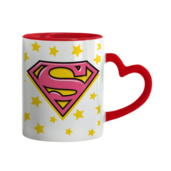Superman Pink, Mug heart red handle, ceramic, 330ml