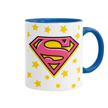 Superman Pink, Κούπα χρωματιστή μπλε, κεραμική, 330ml