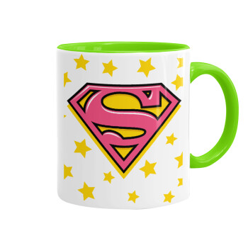 Superman Pink, Mug colored light green, ceramic, 330ml