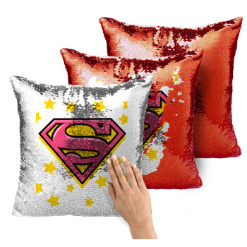 Superman Pink, Μαξιλάρι καναπέ Μαγικό Κόκκινο με πούλιες 40x40cm περιέχεται το γέμισμα