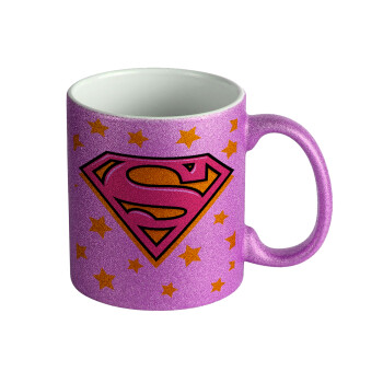 Superman Pink, Κούπα Μωβ Glitter που γυαλίζει, κεραμική, 330ml
