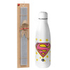 Easter Set, metallic stainless thermos bottle (500ml) & scented flat Easter candle (30cm) (GRAY)