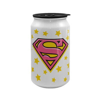 Superman Pink, Κούπα ταξιδιού μεταλλική με καπάκι (tin-can) 500ml