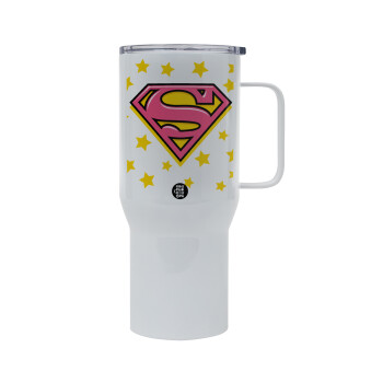 Superman Pink, Tumbler με καπάκι, διπλού τοιχώματος (θερμό) 750L