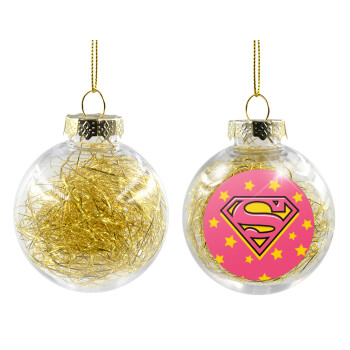 Superman Pink, Transparent Christmas tree ball ornament with gold filling 8cm