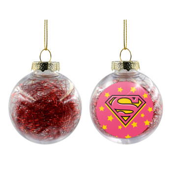 Superman Pink, Χριστουγεννιάτικη μπάλα δένδρου διάφανη με κόκκινο γέμισμα 8cm