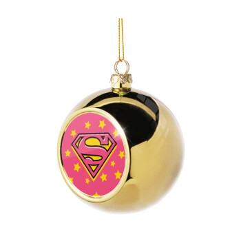 Superman Pink, Golden Christmas tree ball ornament 8cm