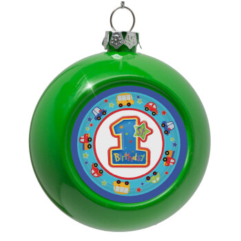 Happy 1st Birthday, Green Christmas tree ornament bauble 8cm