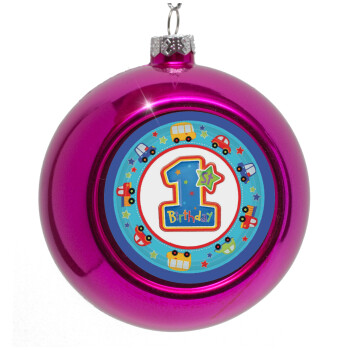 Happy 1st Birthday, Purple Christmas tree ornament bauble 8cm