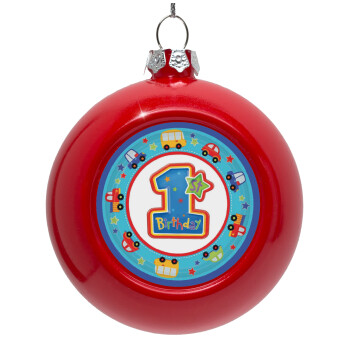 Happy 1st Birthday, Red Christmas tree ornament bauble 8cm