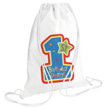 Happy 1st Birthday, Backpack pouch GYMBAG white (28x40cm)