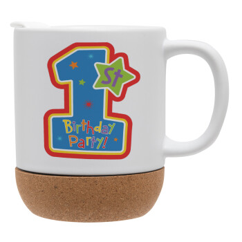 Happy 1st Birthday, Ceramic coffee mug Cork (MAT), 330ml (1pcs)