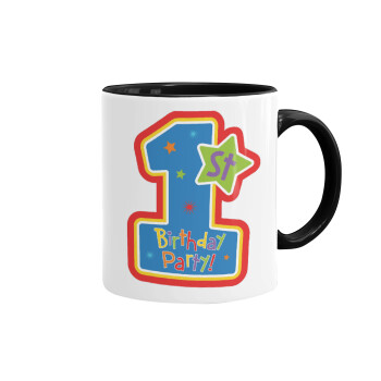 Happy 1st Birthday, Mug colored black, ceramic, 330ml