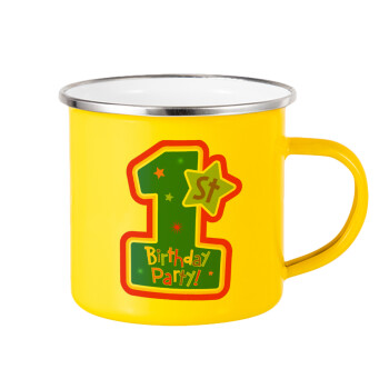 Happy 1st Birthday, Yellow Enamel Metallic Cup 360ml