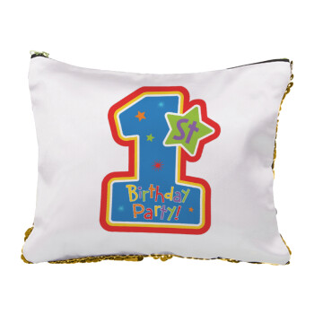 Happy 1st Birthday, Sequin Gold Pouch Cosmetic Bag