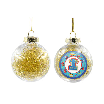 Happy 1st Birthday, Transparent Christmas tree ball ornament with gold filling 8cm