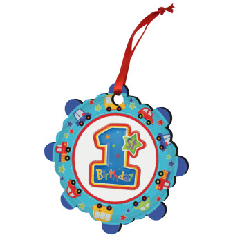 Happy 1st Birthday, Christmas ornament snowflake wooden 7.5cm