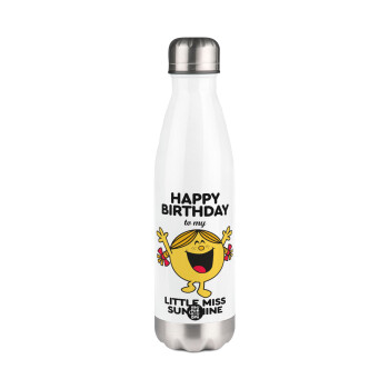 Happy Birthday miss sunshine, Metal mug thermos White (Stainless steel), double wall, 500ml