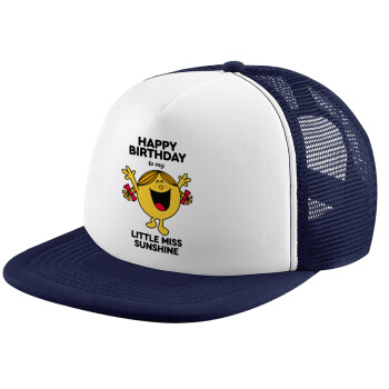 Happy Birthday miss sunshine, Adult Soft Trucker Hat with Dark Blue/White Mesh (POLYESTER, ADULT, UNISEX, ONE SIZE)