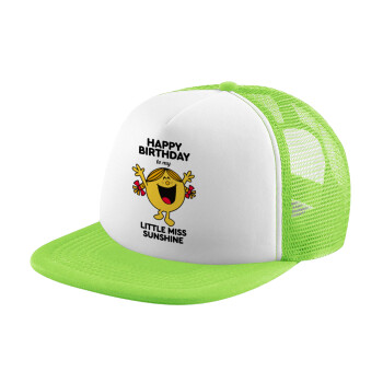 Happy Birthday miss sunshine, Adult Soft Trucker Hat with Mesh GREEN/WHITE (POLYESTER, ADULT, ONE SIZE)