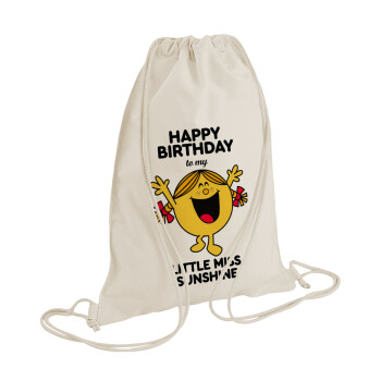 Happy Birthday miss sunshine, Backpack bag GYMBAG natural (28x40cm)