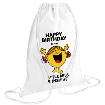 Happy Birthday miss sunshine, Backpack pouch GYMBAG white (28x40cm)