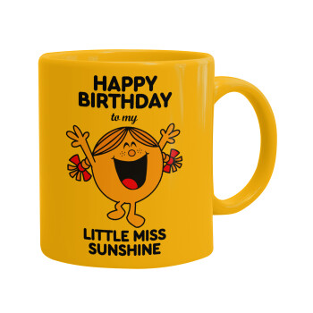 Happy Birthday miss sunshine, Κούπα, κεραμική κίτρινη, 330ml (1 τεμάχιο)