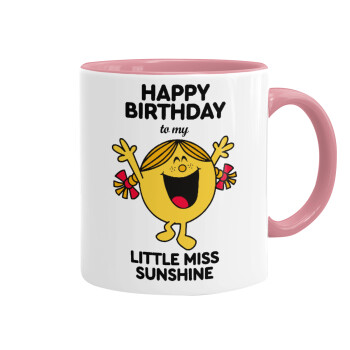 Happy Birthday miss sunshine, Κούπα χρωματιστή ροζ, κεραμική, 330ml
