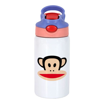 Monkey, Παιδικό παγούρι θερμό, ανοξείδωτο, με καλαμάκι ασφαλείας, ροζ/μωβ (350ml)