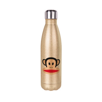 Monkey, Glitter gold stainless steel thermos bottle, double-walled, 500ml