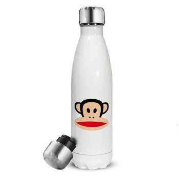 Monkey, Μεταλλικό παγούρι θερμός Λευκό (Stainless steel), διπλού τοιχώματος, 500ml