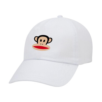 Monkey, Adult Baseball Cap White 5-panel (POLYESTER, ADULT, UNISEX, ONE SIZE)