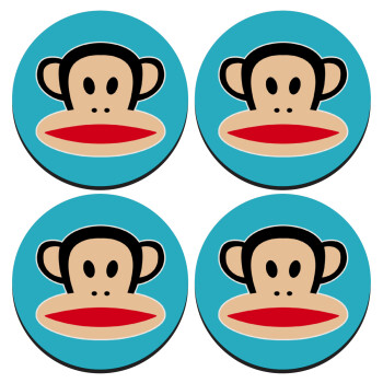 Monkey, SET of 4 round wooden coasters (9cm)