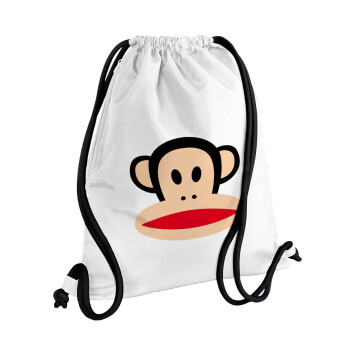 Monkey, Backpack pouch GYMBAG white, with pocket (40x48cm) & thick cords