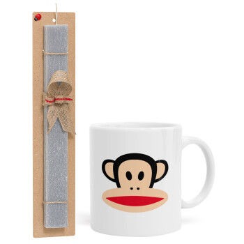 Monkey, Easter Set, Ceramic Cup (330ml) & Easter aromatic flat candle (30cm) (GRAY)