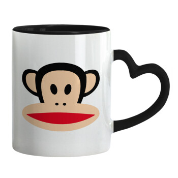 Monkey, Mug heart black handle, ceramic, 330ml