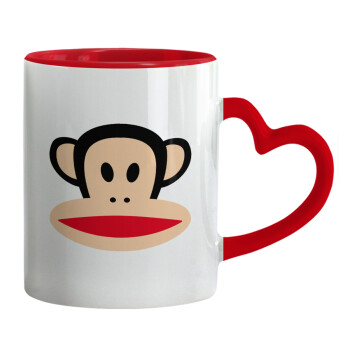 Monkey, Κούπα καρδιά χερούλι κόκκινη, κεραμική, 330ml