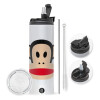 Travel Tumbler 2 Lids, with metal straw & cleaning brush (Stainless steel 304 Food grade, BPA free, 600ml)