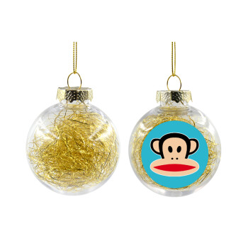 Monkey, Transparent Christmas tree ball ornament with gold filling 8cm