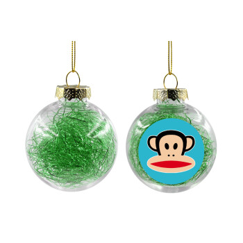 Monkey, Transparent Christmas tree ball ornament with green filling 8cm