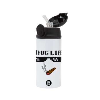 thug life, Children's hot water bottle, stainless steel, with safety straw, Black (360ml) BPA-FREE