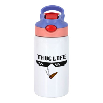 thug life, Παιδικό παγούρι θερμό, ανοξείδωτο, με καλαμάκι ασφαλείας, ροζ/μωβ (350ml)