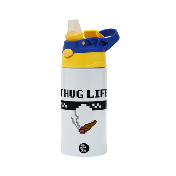 thug life, Children's hot water bottle, stainless steel, with safety straw, green, blue (360ml) BPA FREE