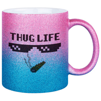 thug life, Κούπα Χρυσή/Μπλε Glitter, κεραμική, 330ml