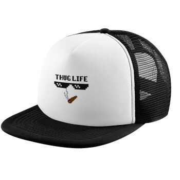 thug life, Καπέλο παιδικό Soft Trucker με Δίχτυ ΜΑΥΡΟ/ΛΕΥΚΟ (POLYESTER, ΠΑΙΔΙΚΟ, ONE SIZE)