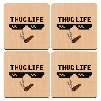 thug life, ΣΕΤ x4 Σουβέρ ξύλινα τετράγωνα plywood (9cm)