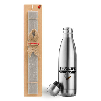 thug life, Easter Set, metallic stainless thermos flask (500ml) & scented flat Easter candle (30cm) (GRAY)