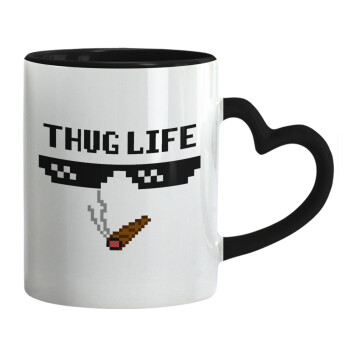 thug life, Mug heart black handle, ceramic, 330ml