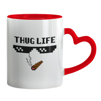 thug life, Mug heart red handle, ceramic, 330ml