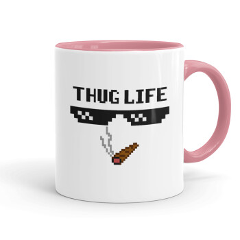 thug life, Κούπα χρωματιστή ροζ, κεραμική, 330ml